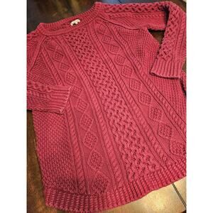 LL Bean Signature Women's Cabble Knit Sweater with Zippers Red Sz Large